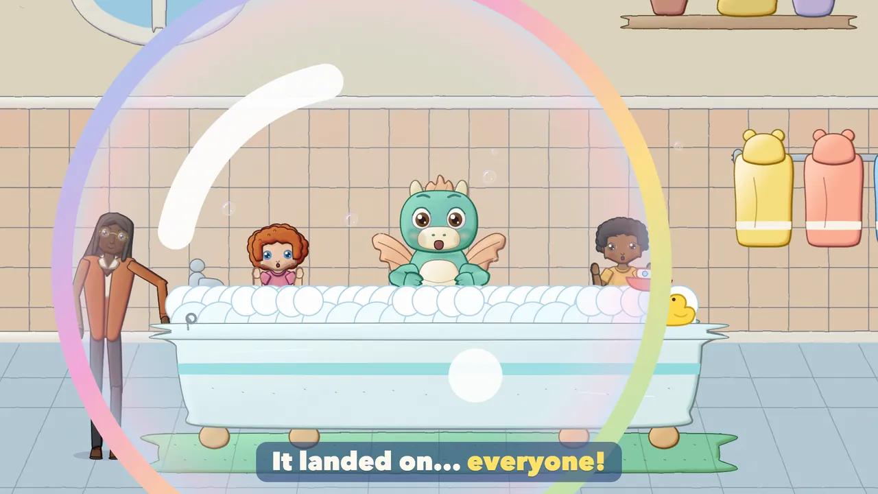 One giant bubble settling over everyone in the bath.