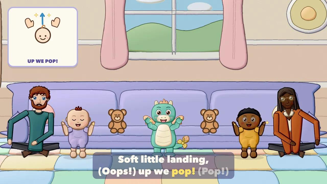 Babies popping back up with arms in the air while their grown-ups smile.