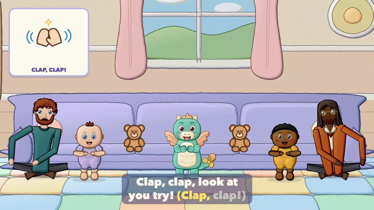 Grown-ups and the Dragon clapping for the babies' tries.